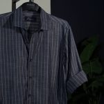 Dark ash color stripe full sleeve shirt.