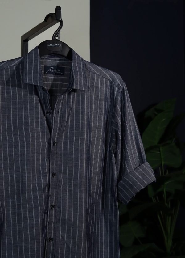 Dark ash color stripe full sleeve shirt.