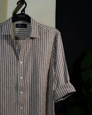 Coffee Brown Vertical Striped Casual.