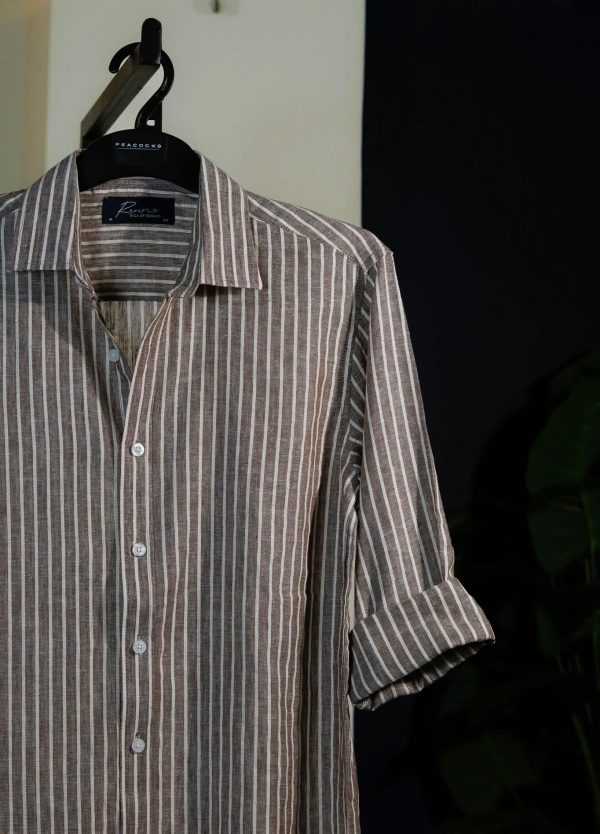 Coffee Brown Vertical Striped Casual.
