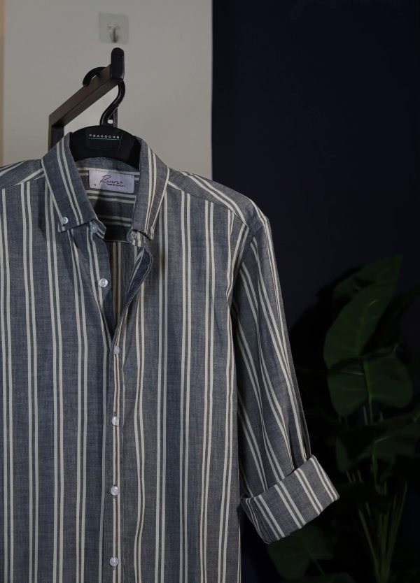 Grey Striped full Sleeve shirt.